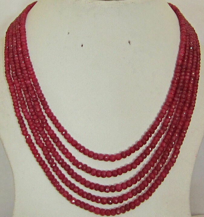 Stunning 5-row 2x4 mm natural faceted ruby abacus Beads necklace 17-21"AAA