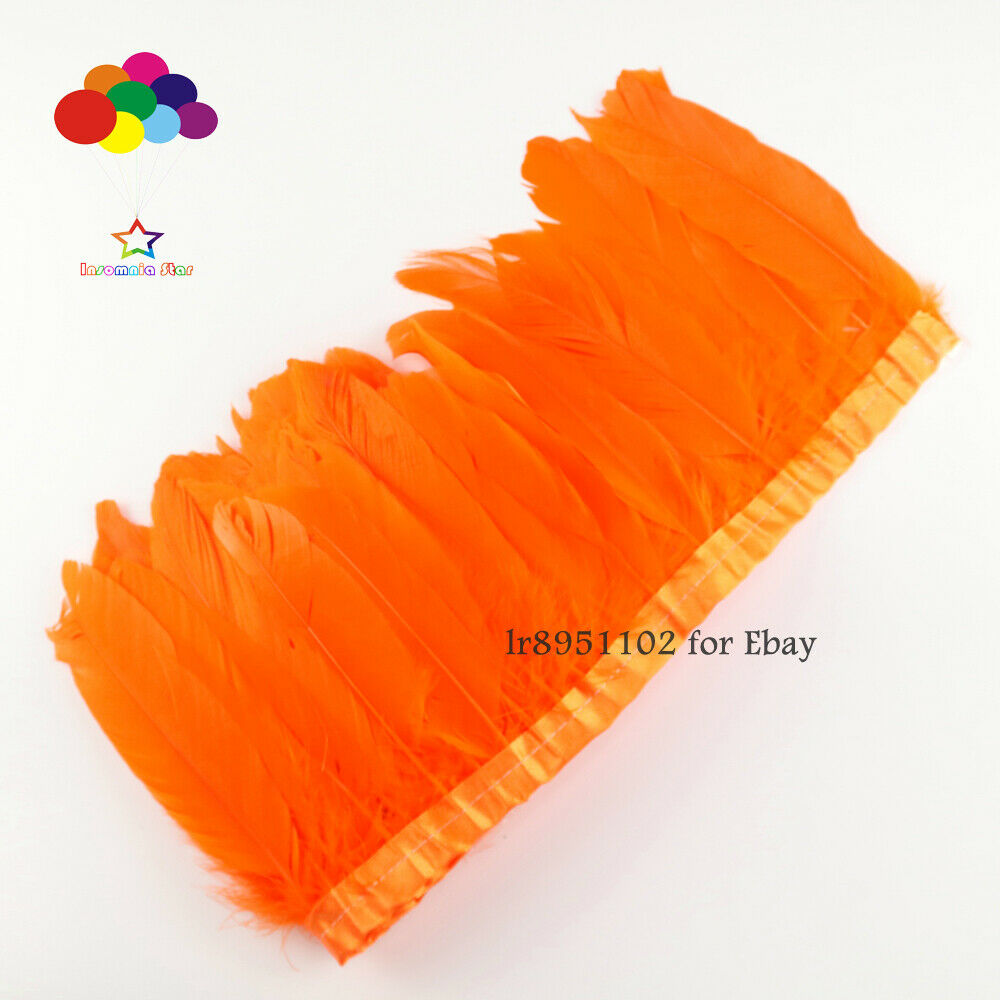 Goose feathers trim 2 Meter / lot Light Brick stained Trim on Satin Heade ribbon