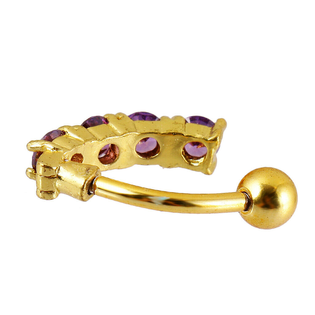 Reverse Belly Dangle Button Navel Ring Body Piercing Jewelry Purple Crystal