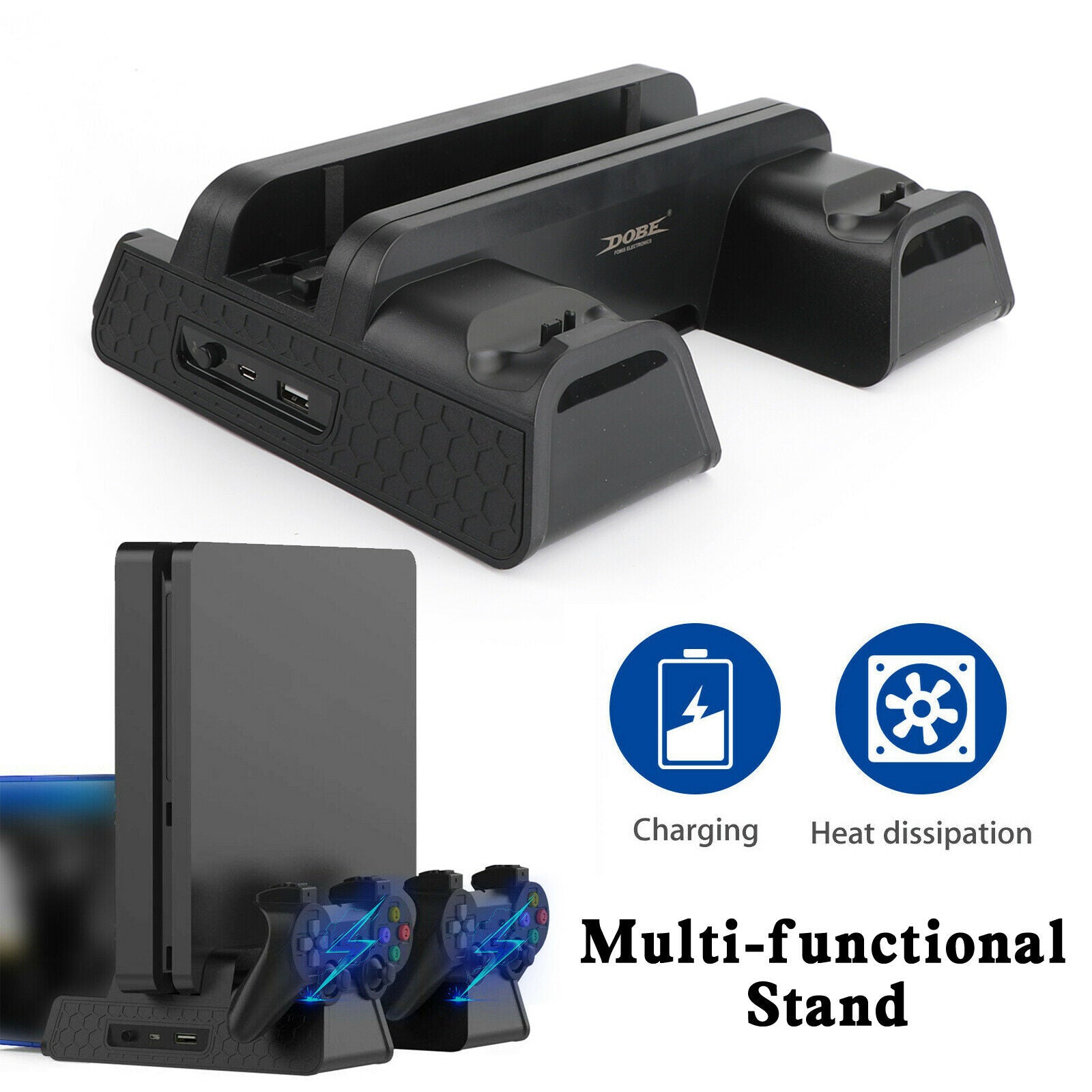 2 in 1 Controller Charge Dock Station Cooling Fan Vertical Stand Fit For PS4 Pro