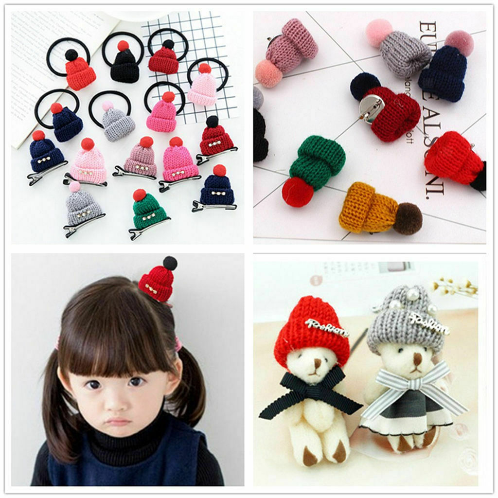 Set of 12 Assorted Handmade Cute Knitting Wool Hat for DIY Hair Bows Decor
