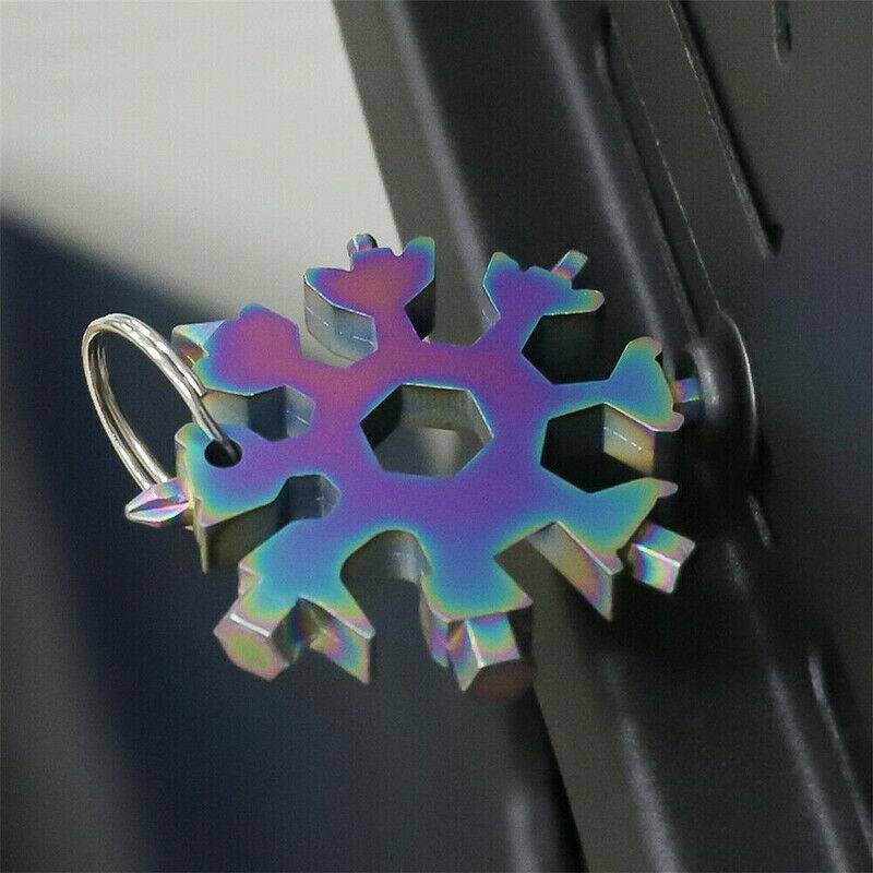 1pc 18In1 DIY Stainless Multi-Tool Rainbow Snowflake Shape Key Chain Screwdriver