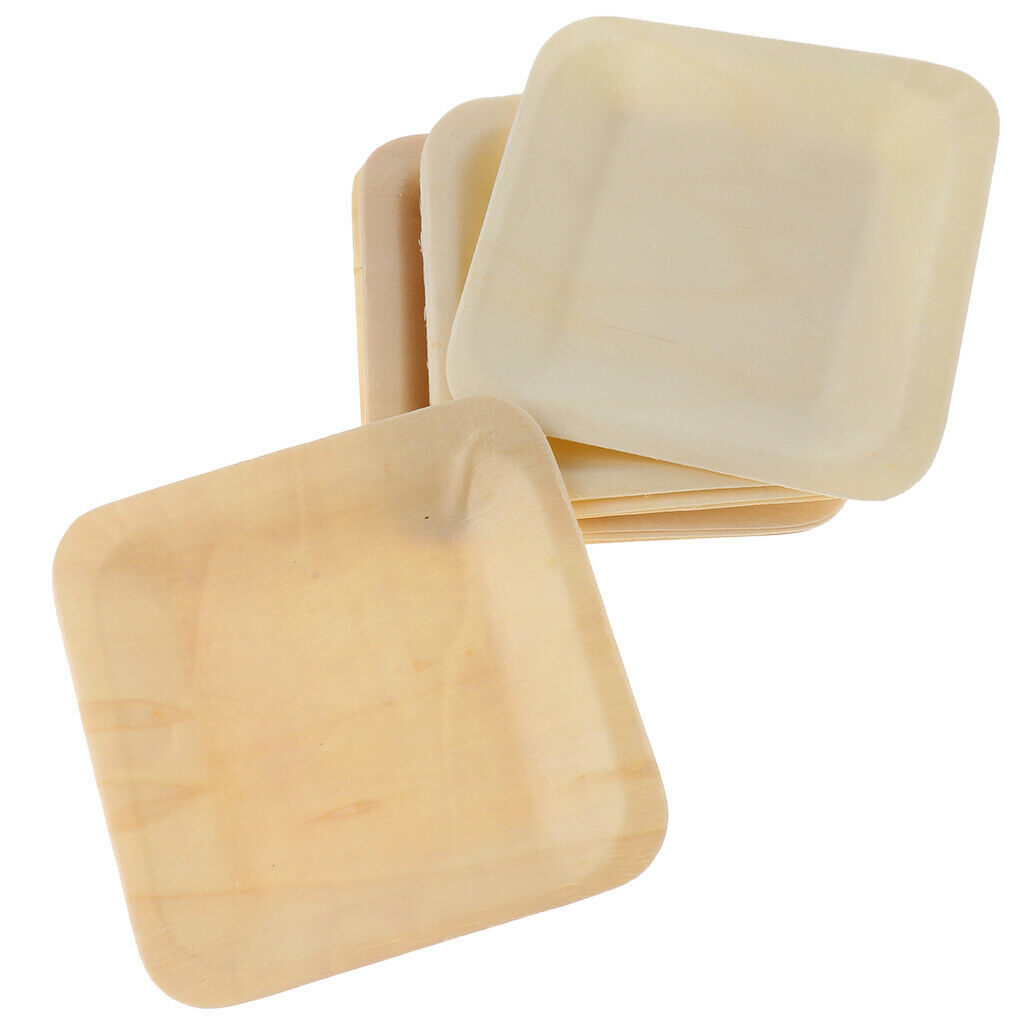 10pcs Wooden Plates Disposable Wedding Birthday Party Tableware 115x115mm