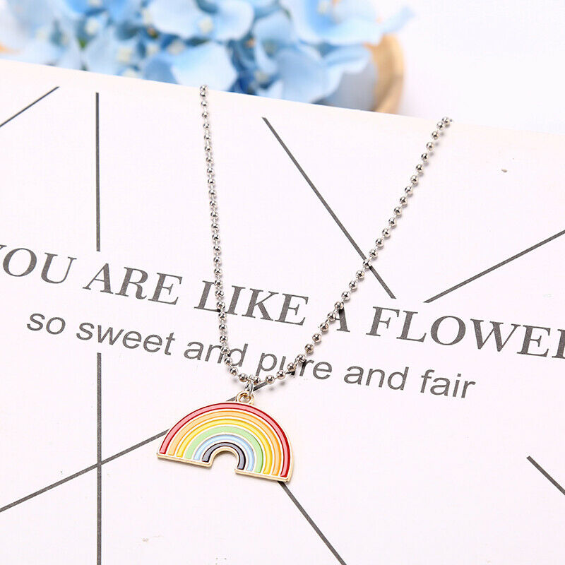 Fashion Colorful Rainbow Pendant Round Beads Chain Women Men Necklace Jew.l8