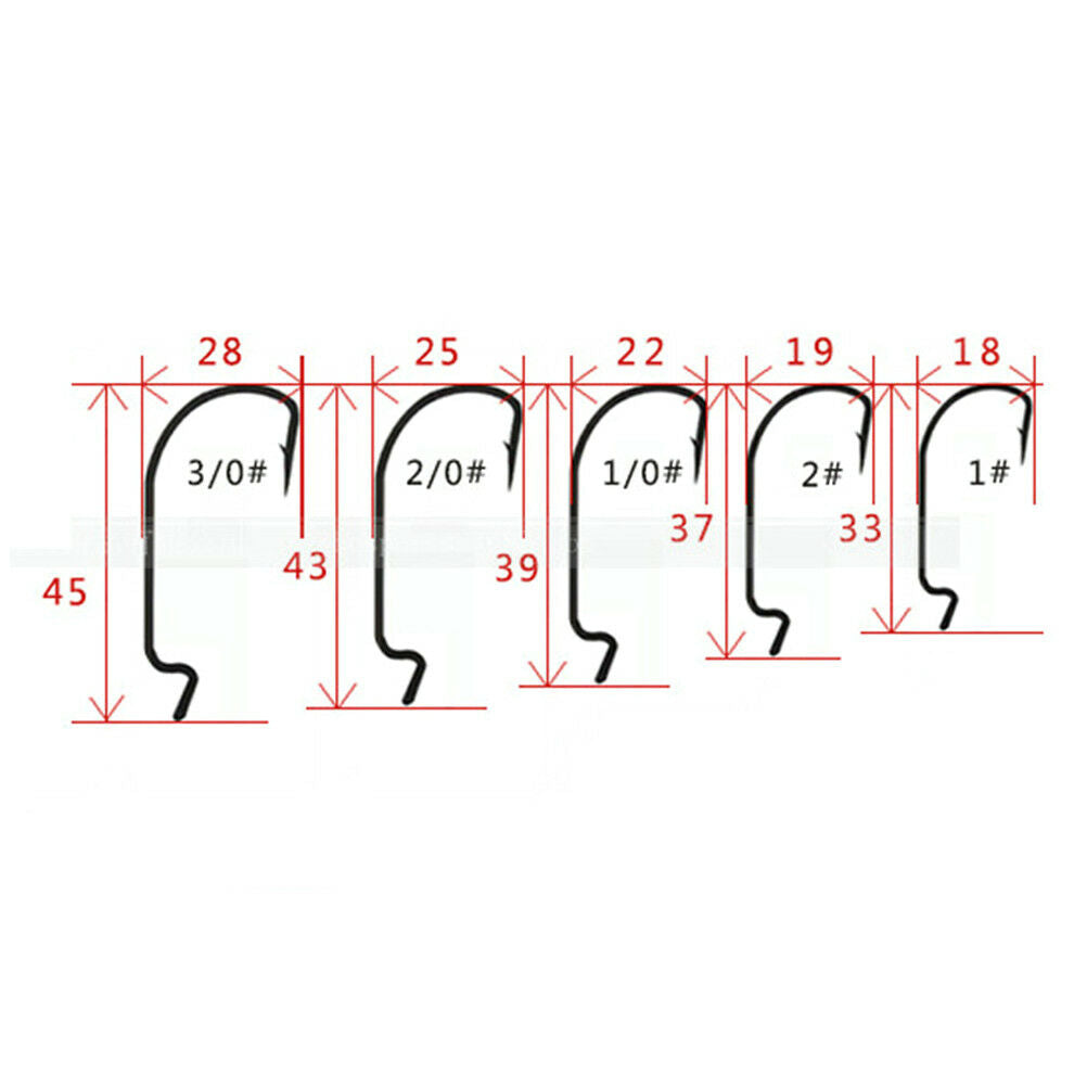 51 Pcs/Set Red Worm High Carbon Steel Fishing Hook For Texas Rig Soft Bait BDAU