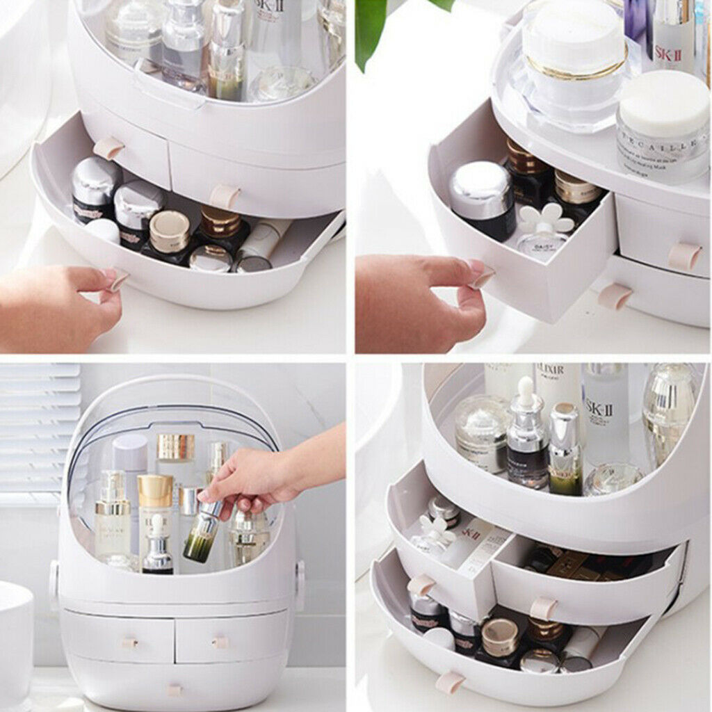Portable Makeup Organizer Storage Cosmetic Display Stand, Dust Proof White