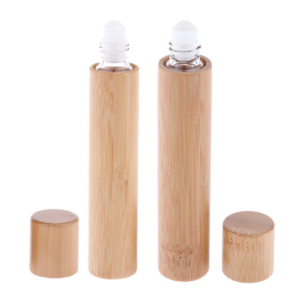3x Natural Bamboo Refillable Empty Essential Oil Makeup Roll on Bottle 10 ml