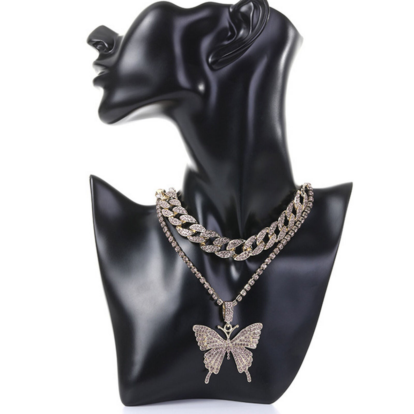 Butterfly Pendant Necklace Cuban Rope Tennis Chain HipHop Jewelry