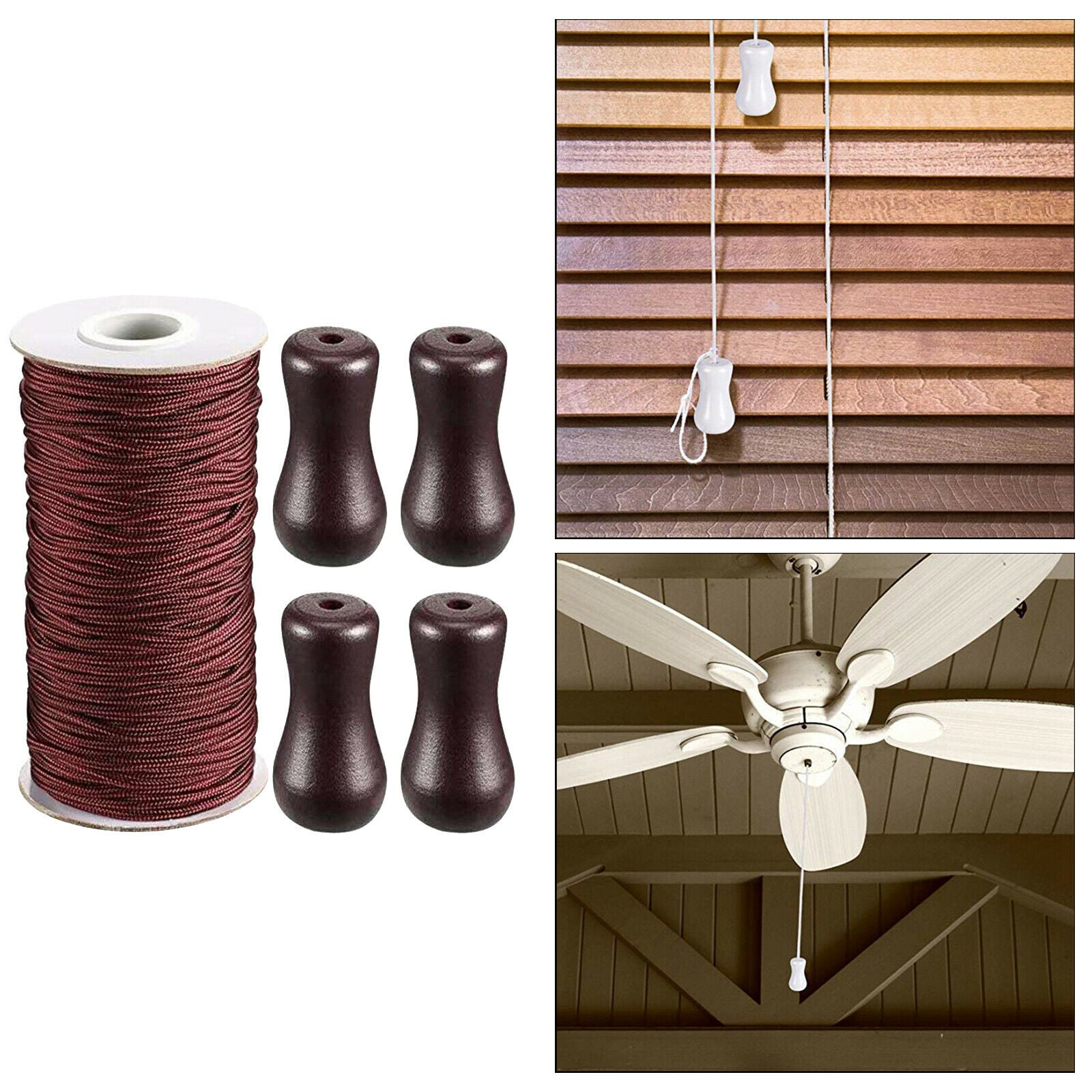 Brown Braided Lift Shade Cord Wood Pendant for Aluminum Blind Shade