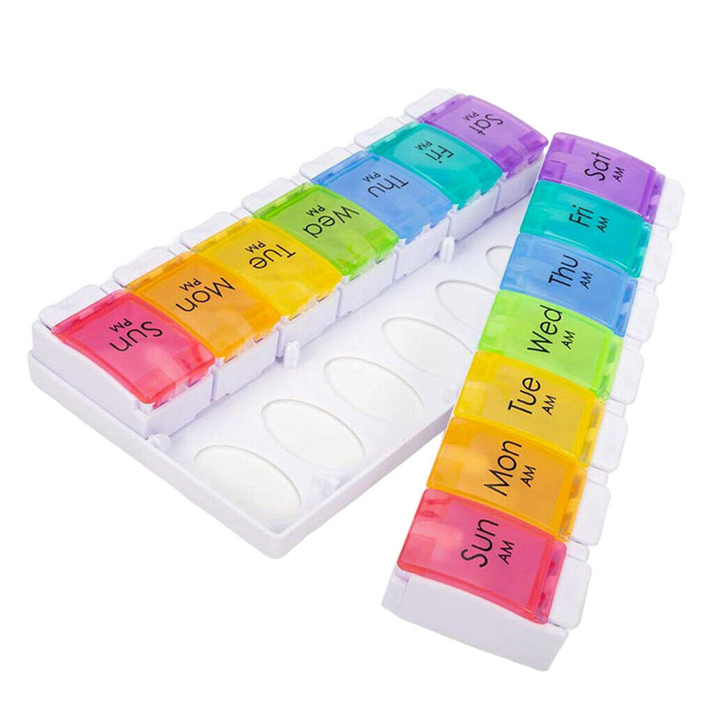 7-Day Weekly Pills Organizer 2 Times a Day Push Button Daily Colored Case