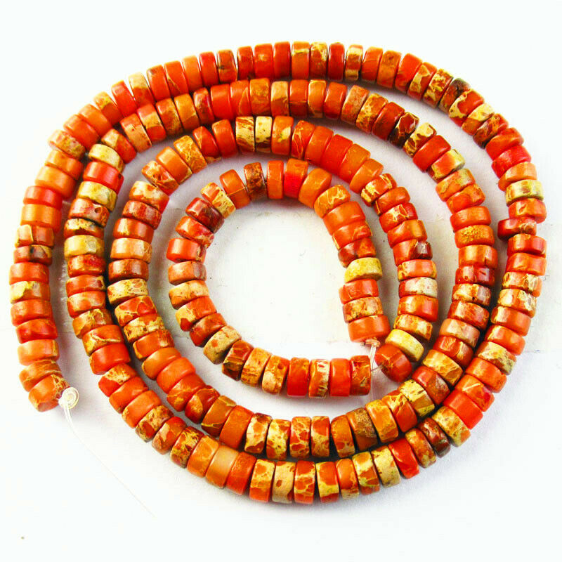 4x2mm Orange Sea Sediment Jasper Heishi Spacer Loose Bead 15.5 inch A-633TZ