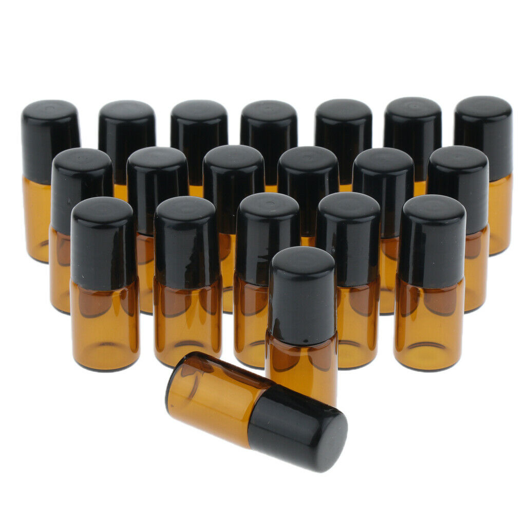 20X Empty Glass PP Essential Oil Perfume Roller Ball Bottles Case Holder - 2ml