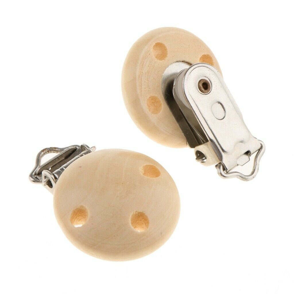 15pcs Baby Infant Wooden Pacifier Clips Beech Clips Chewable Round Natural