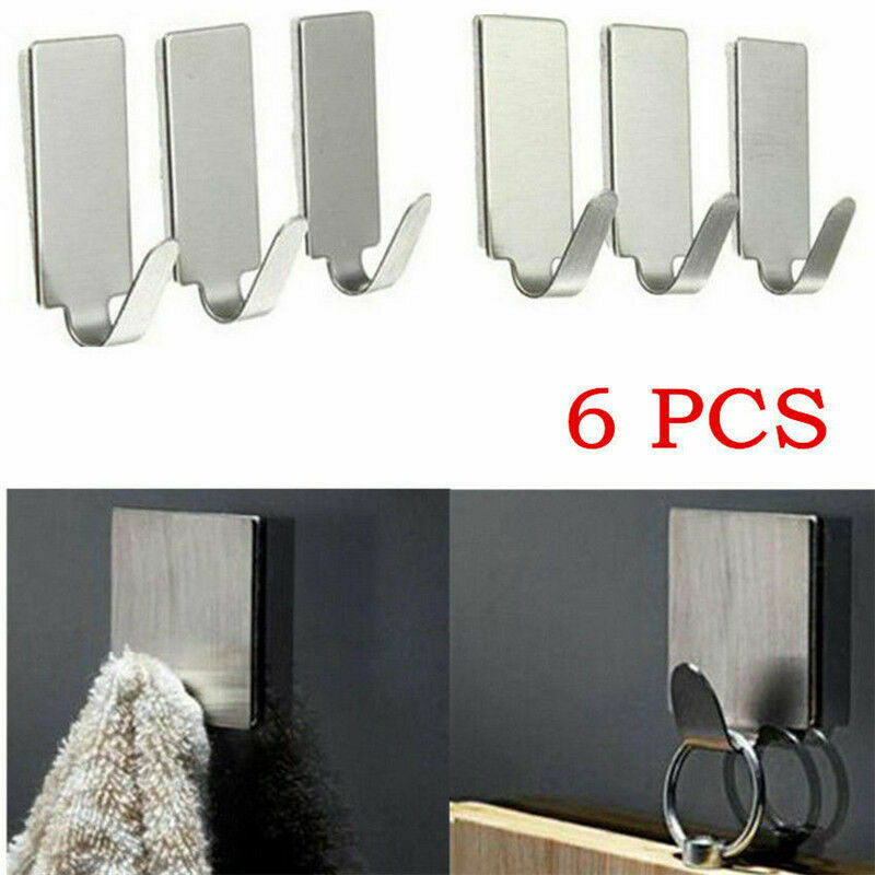 6PCS Stainless Steel Adhesive Home Kitchen Wall Door Stick Holder Hook Hanger