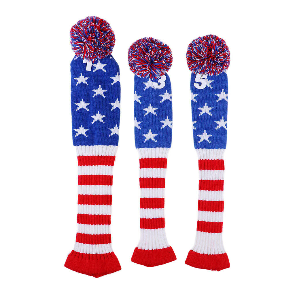 3Pcs Golf Club Knitted Headcovers Head Covers Vintange Headcover Socks Covers