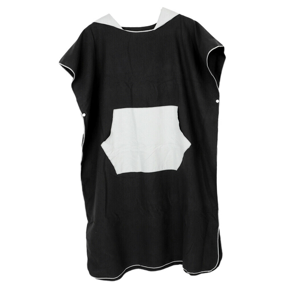 Black Wetsuit Changing Robe Hood Poncho & Pocket for Surf Swim