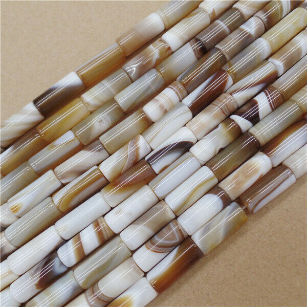 1 Strand 20x8mm Brown&White Stripes Onyx Agate Cylinder Loose Beads 15.5" HH9090
