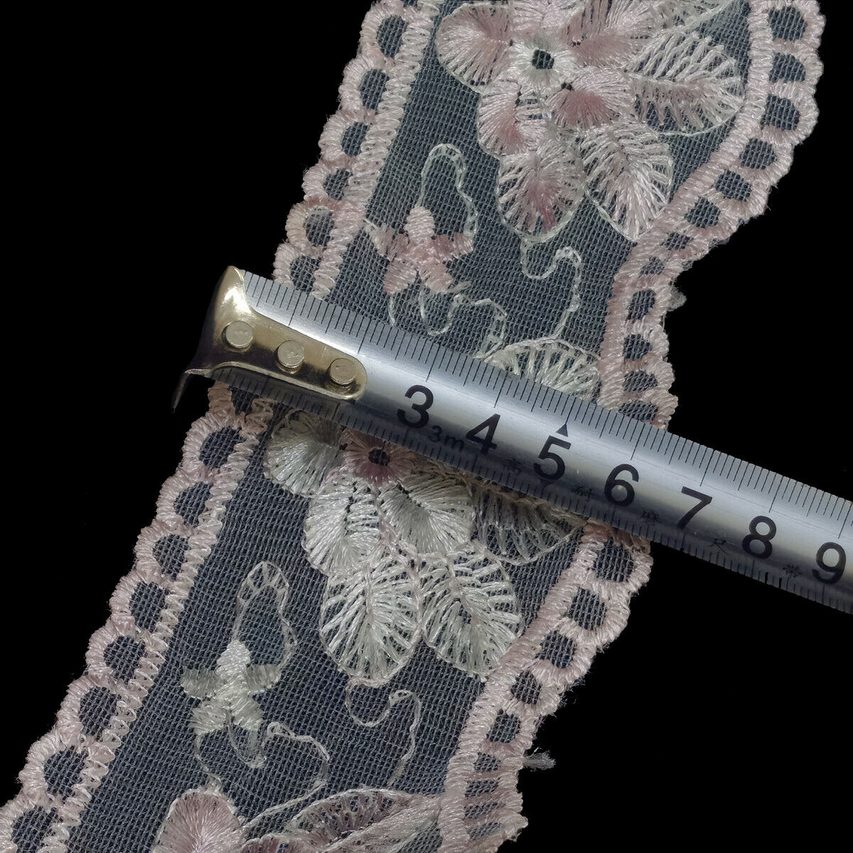 2 Yards Pink Flower Embroidery Lace Trim Wedding Dress Bracelets decoration DIY