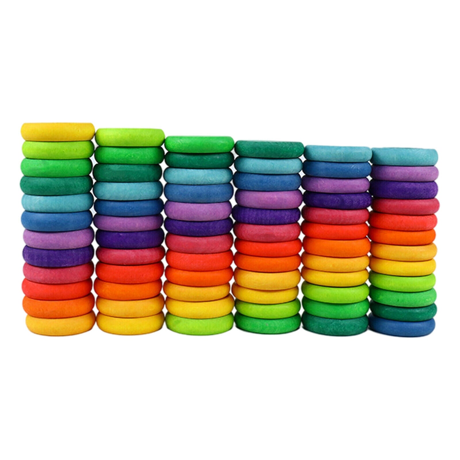 72 PCS Wooden Block - Donut & Pie Shape Preschool Recognition Color Stacking