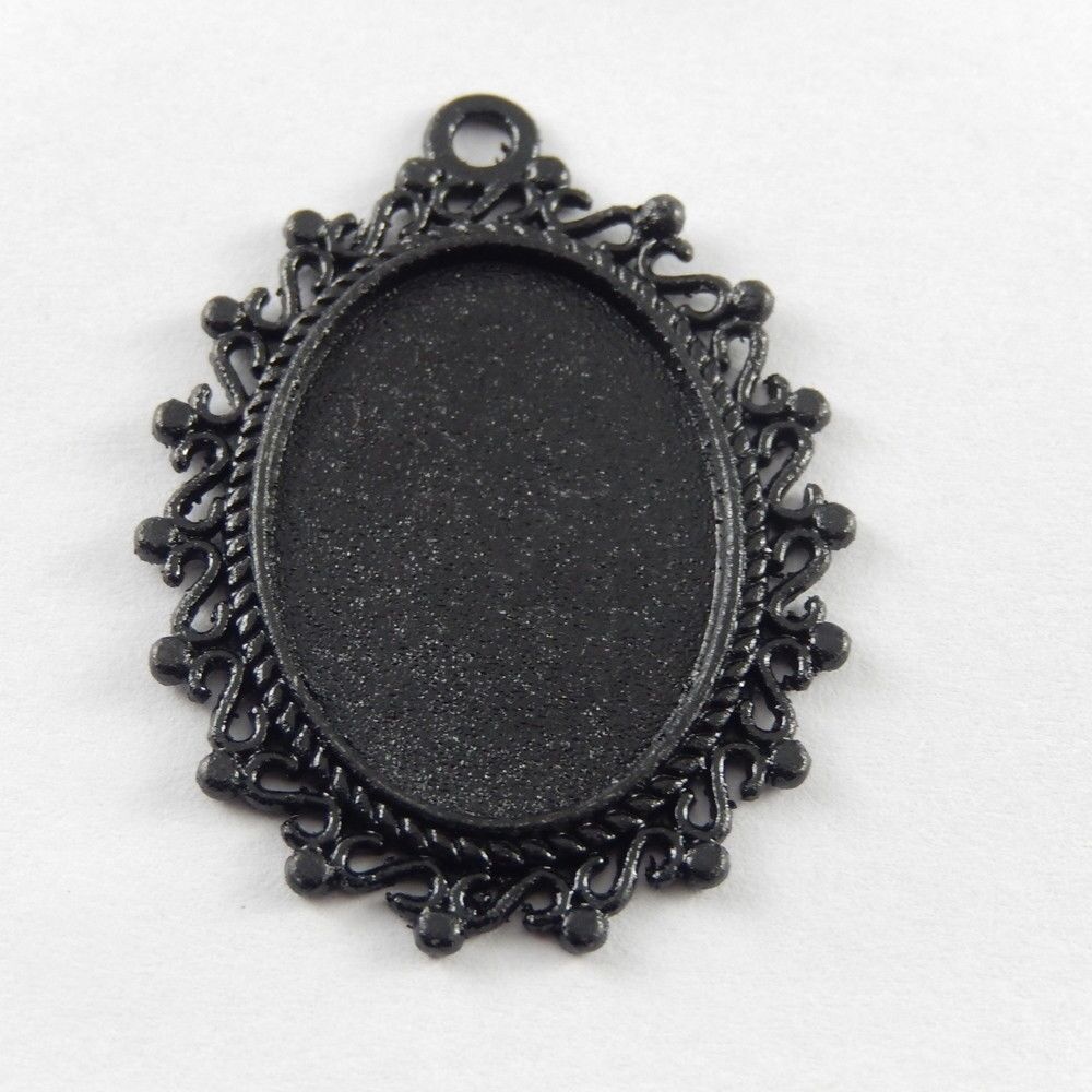 4pcs Black Alloy Oval Cabochon Setting Cameo Base Bezel Pendant Tray DIY 25x18mm