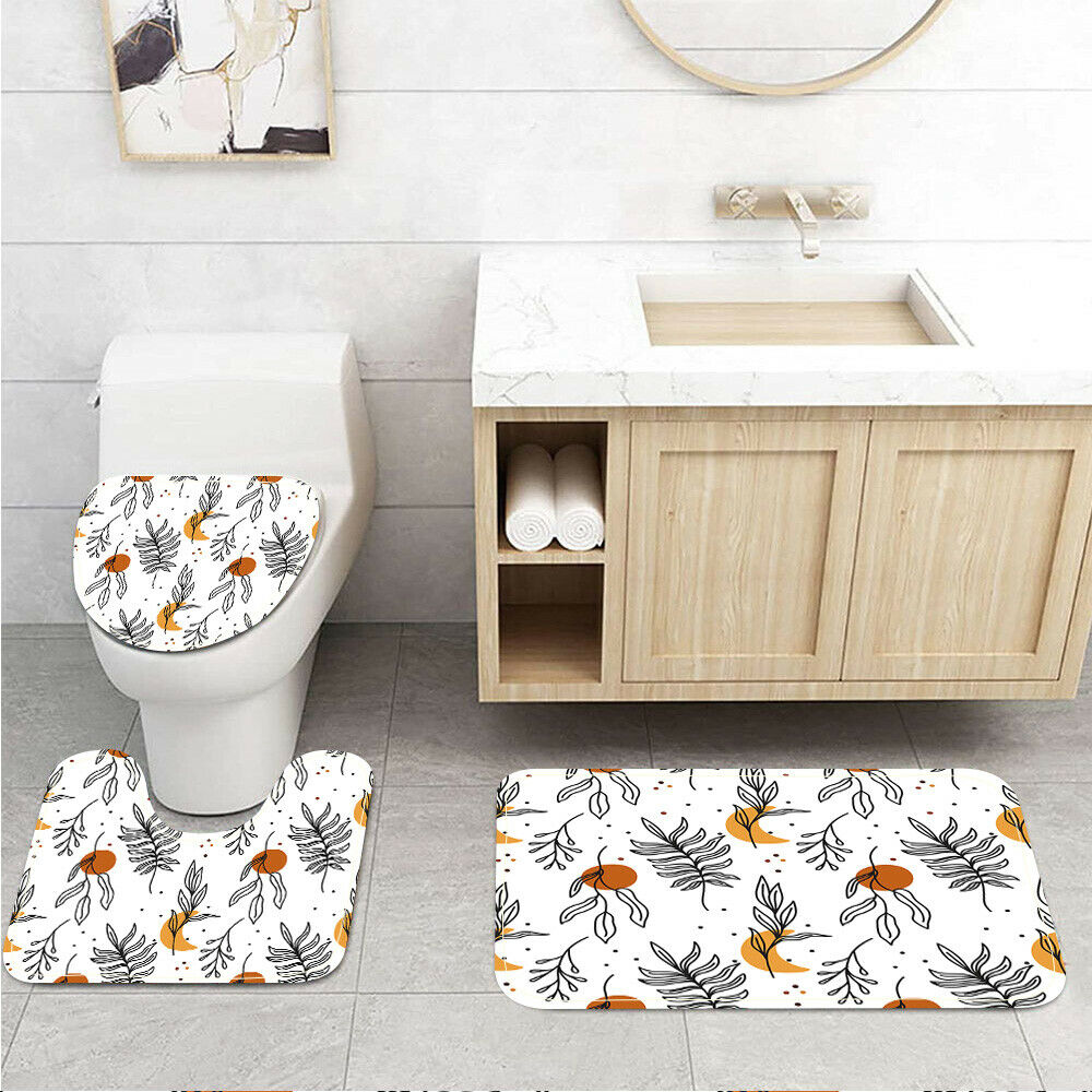 Simple Sun Moon Branch Line Toilet Cover Rug Mat Contour Rug Set 3pcs