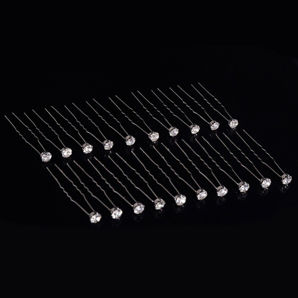 20pcs Wedding Bridal Flower Crystal Hair Pins Clips Bridesmaid U-shaped Hairpin
