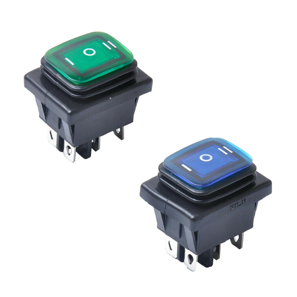 2pcs Blue Green 6 Pin on / Off / on Rocker Switch with