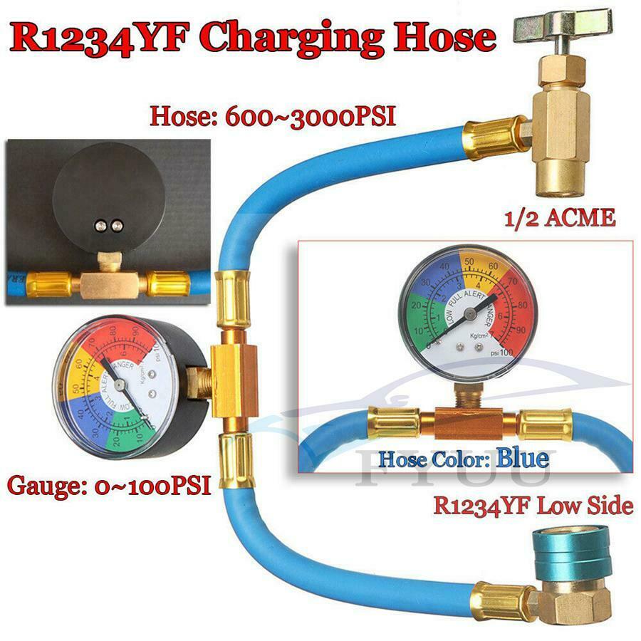 R-1234yf A/C Service Charging Hose W/ 100PSI Gauge Coupler Refrigerant Can Tap