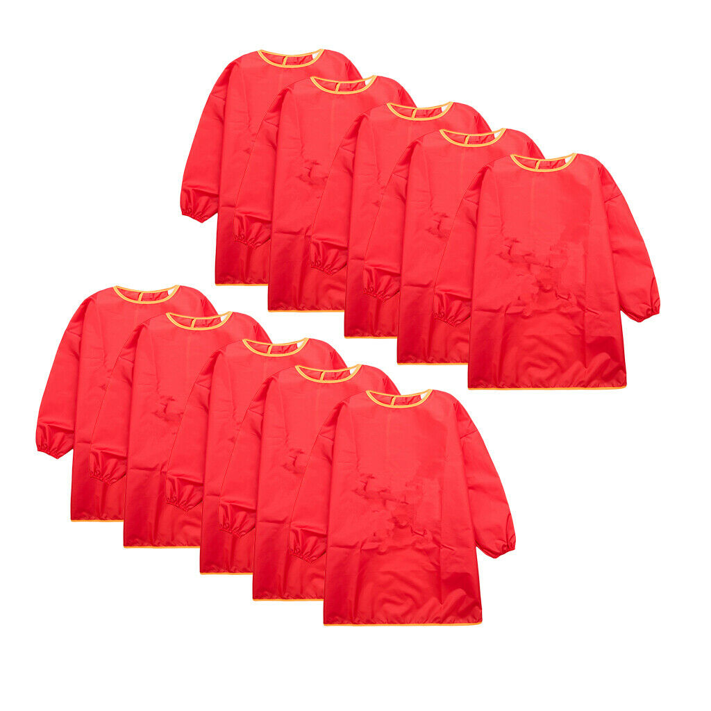 10 Pieces Long Sleeve Red Kids Aprons Bibs Drawing Smocks for 90-100cm
