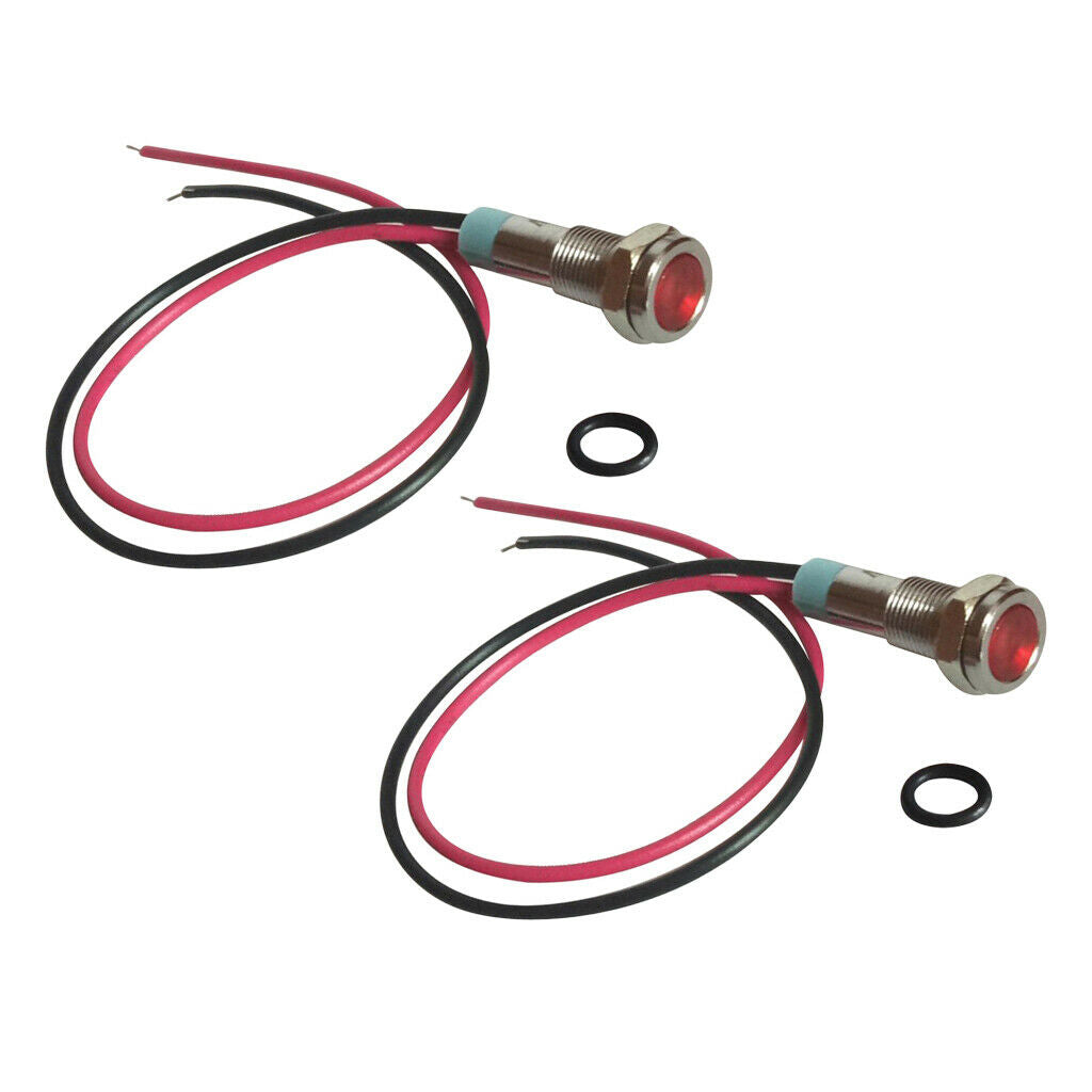 6mm 12V Red LED Metal Indicator Light | Red Pilot Dash Pre-Wired LED Qty.2