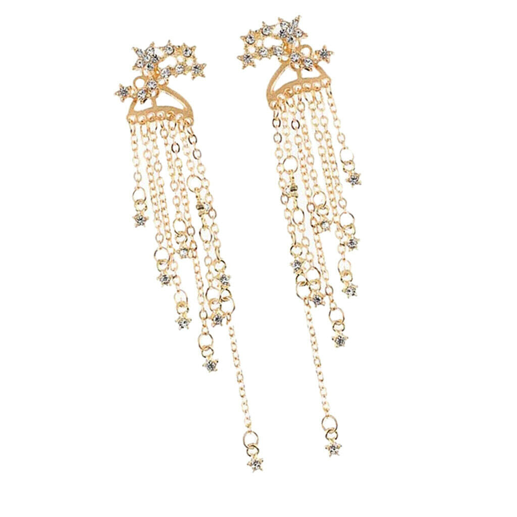 Minimalism Sparkle Star Long Tassels Drop Dangle Earrings Stud Golden