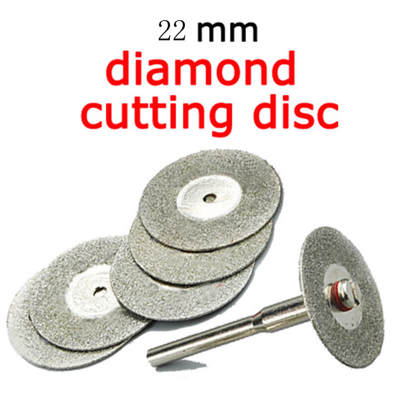 5PCS 22mm Emery Diamond Coated cutting blades Discs +1 Mandrel Drill Bit Tool