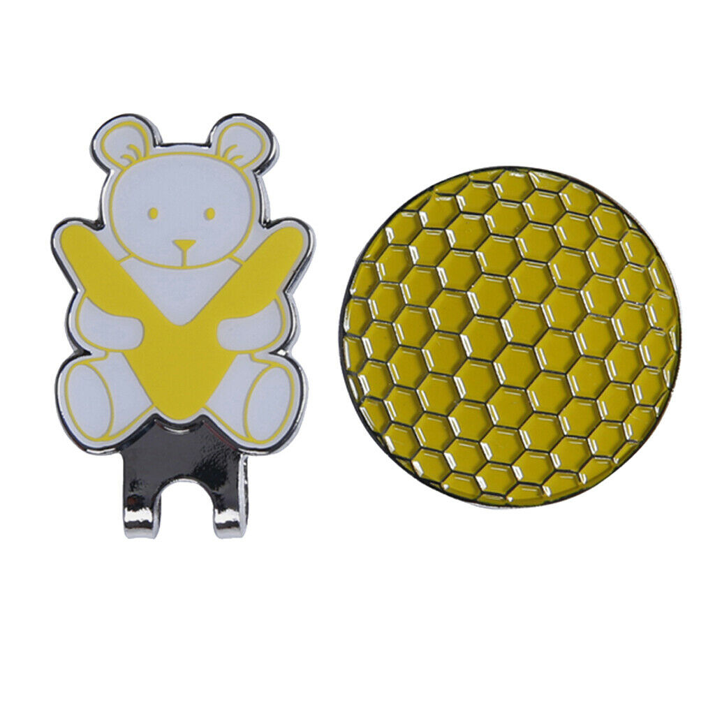 Golf Hat Clip with Detachable Magnetic Golf Ball Marker Bear Pattern Yellow