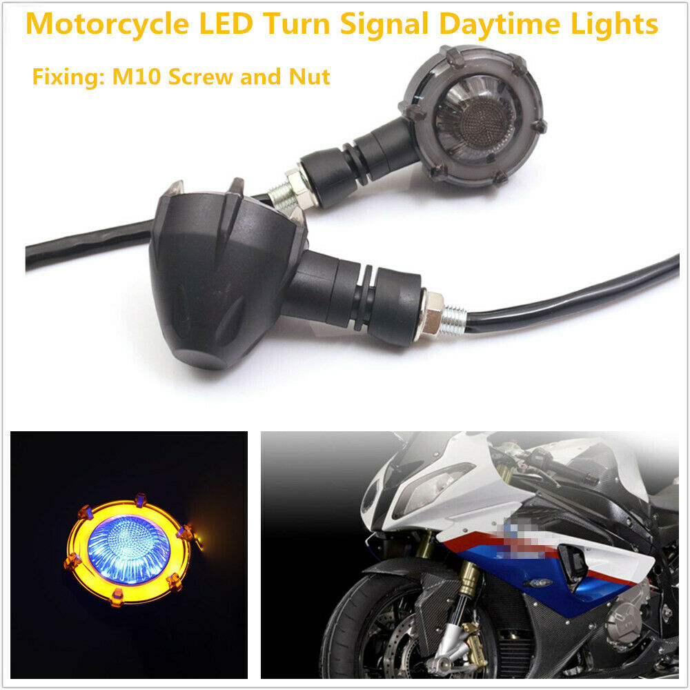2PCS Motorcycle Daytime Turn Signal High-bright LED Light Running Lamp M10 Screw