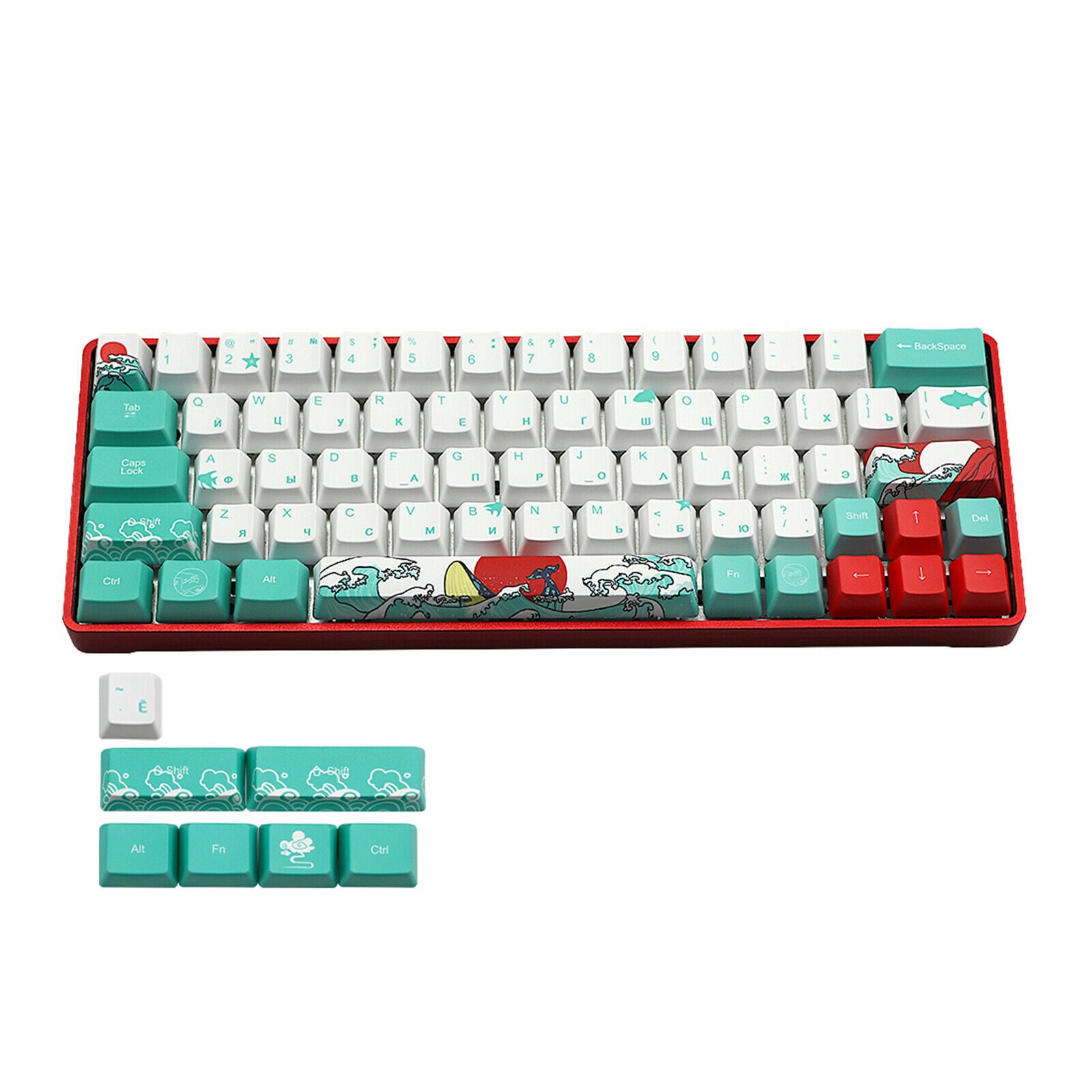 71 Keys Coral Sea Keycaps PBT Dye Sub Set For Cherry MX Keyboards Russian
