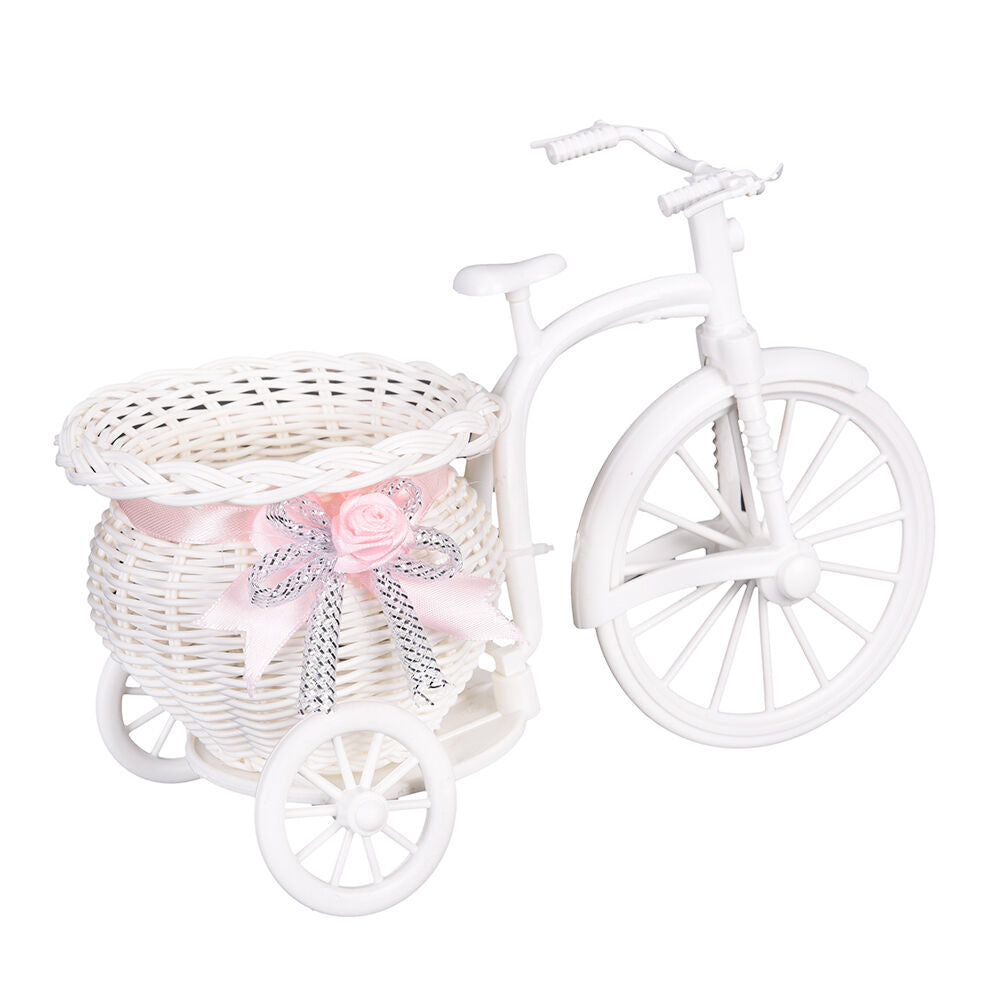 Plastic White Tricycle Bike Design Flower Basket Storage Party Decor 26 T.DD