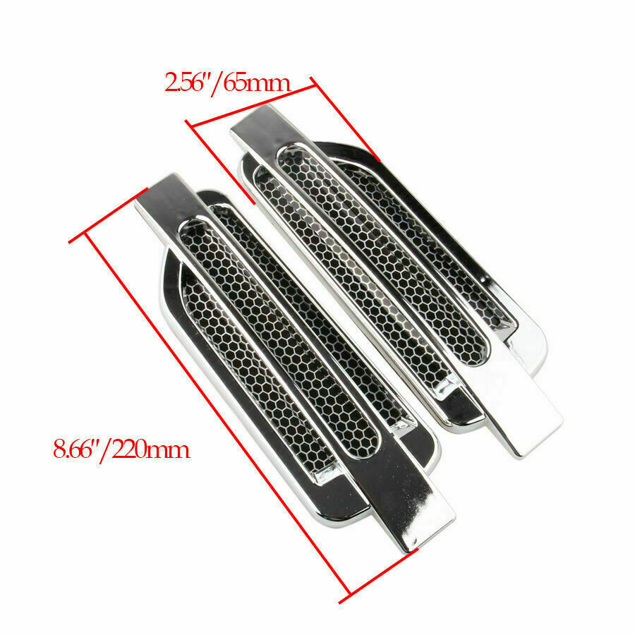 Pair Chrome Car Bonnet Air Intake Flow Side Fender Vent Hood Scoop Door Cover