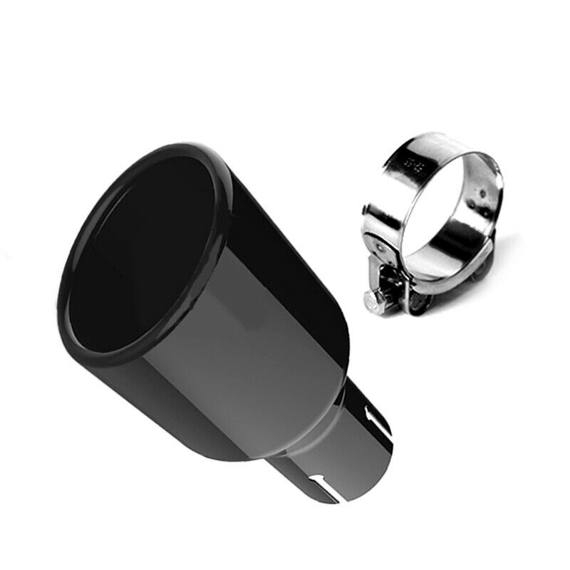 1PCS Stainless Black Car SUV Exhaust Tip Round Muffler Pipe w/ 60-63mm Clamp on
