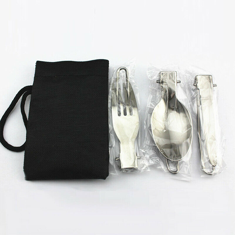 3 pcs 1 set Outdoor Camping Travel Picnic Foldable Stainless Steel Cutler.l8