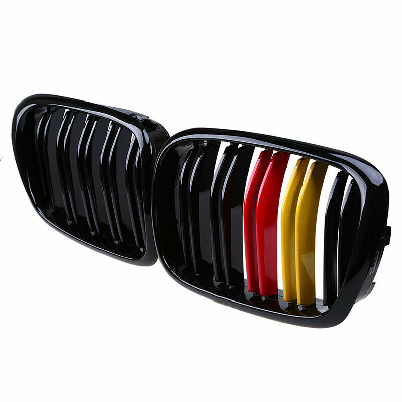 For BMW E39 5 Series 1997-2002 Pair Gloss Black Front Grille Grills Double Line