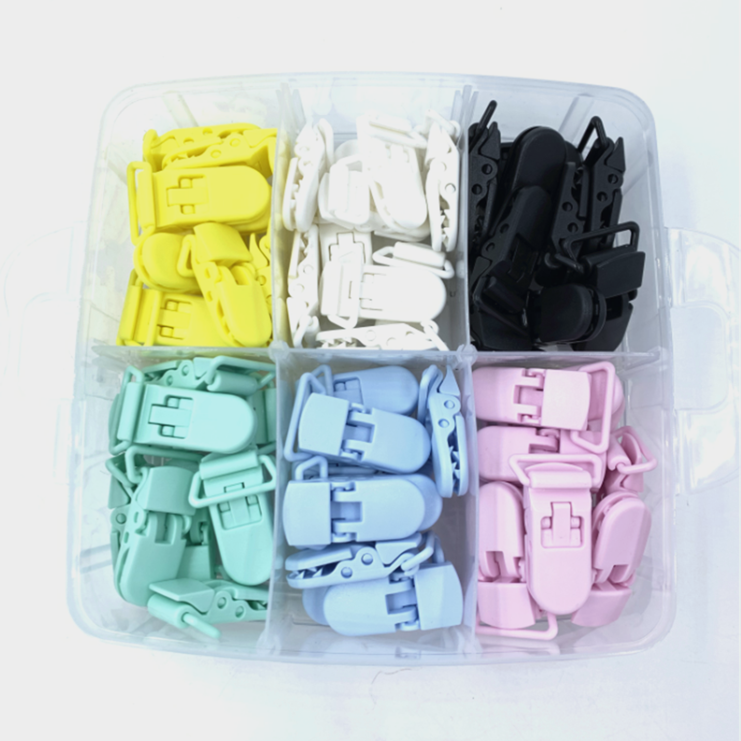 60pcs/box Plastic KAM Suspender Clips Soother Baby Pacifier Clip Pacifier Chain