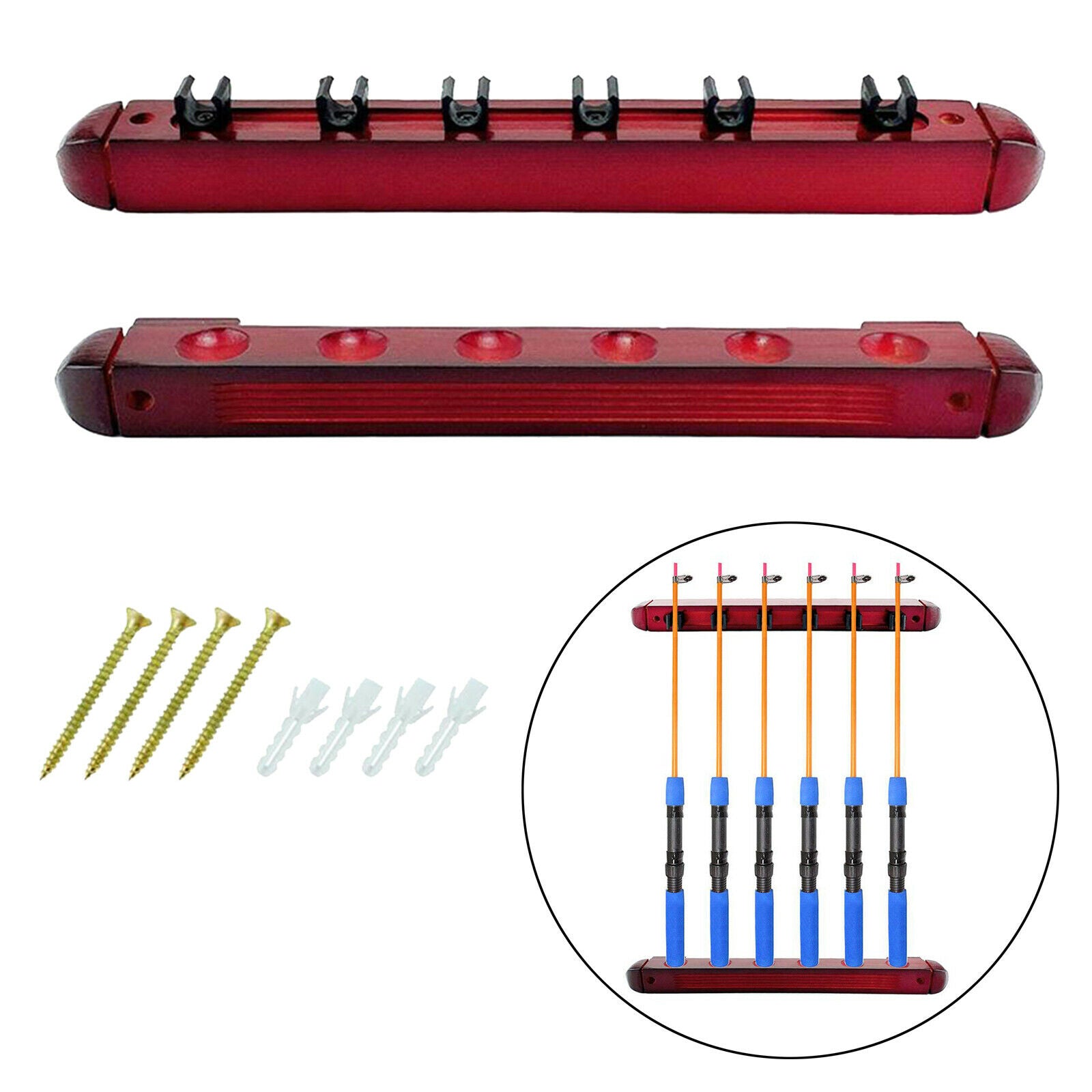 Wooden Pool Cue Rack Wall Mounted Stick Holder Stand Organizer for 6 Queues