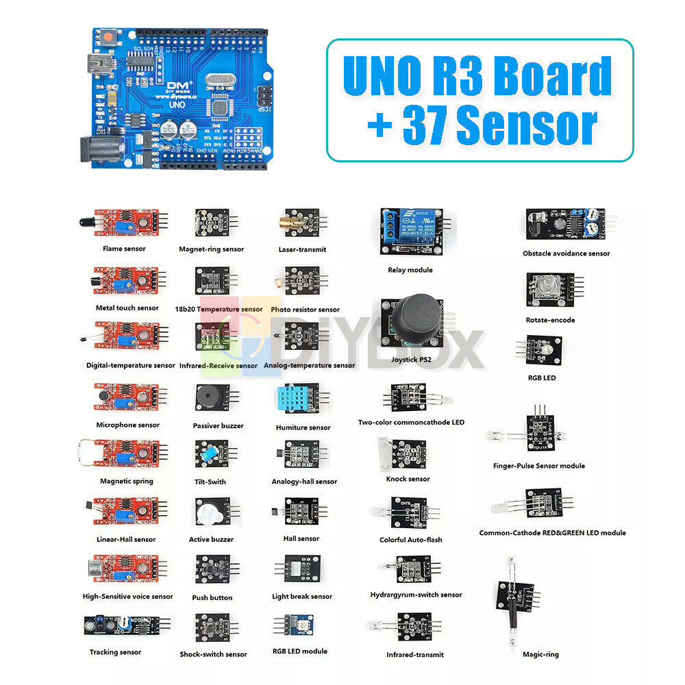 37 in 1 Sensor Module Kits + For Arduino Mini USB UNO R3 ATmega328P CH340 Board