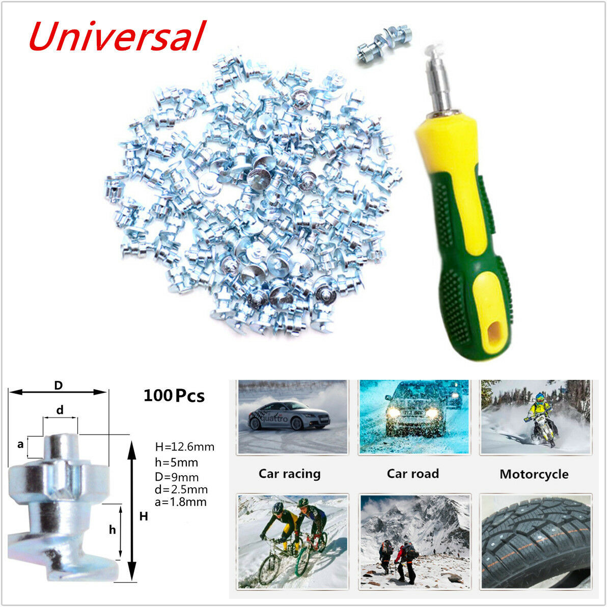 100x Car Truck Wheel Tyre Snow Chains  Anti-Slip Tire Spikes+Install Sleeve Tool