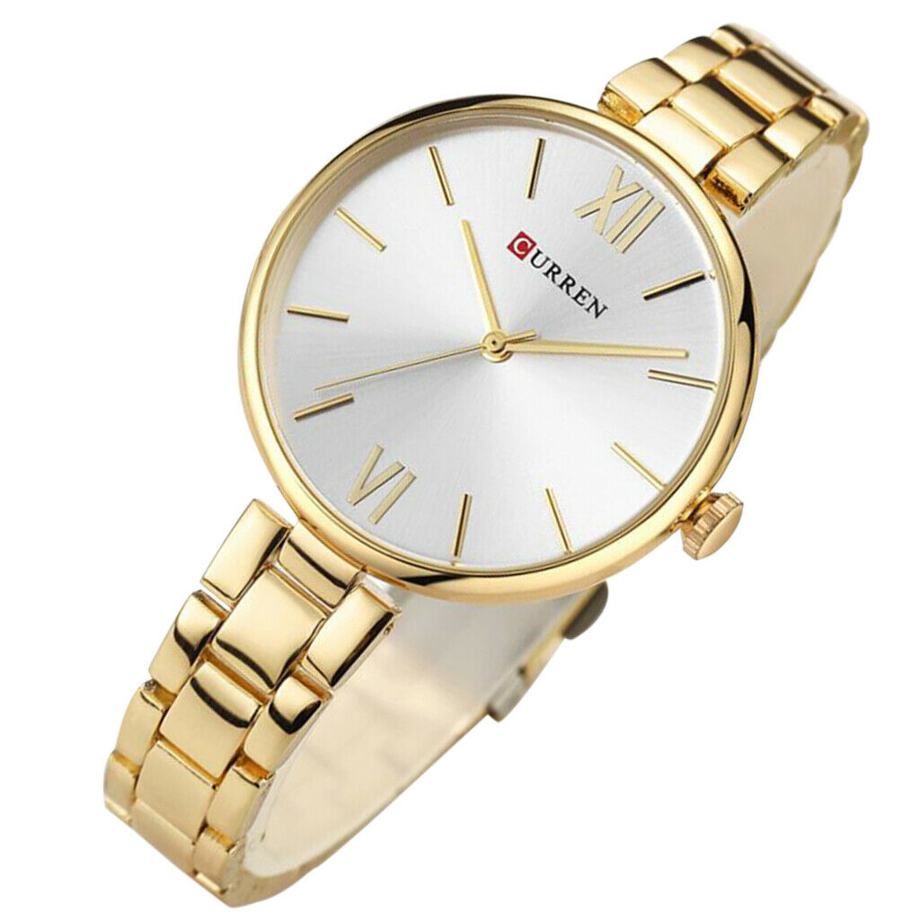 Women watch steel belt waterproof quartz fashion watch Golden and White