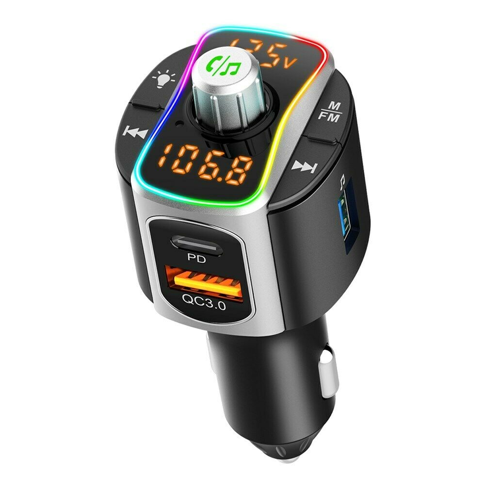 Car FM Transmitter BT 5.0 MP3 Audio Player QC3.0+PD Wireless Handsfree Car Kit