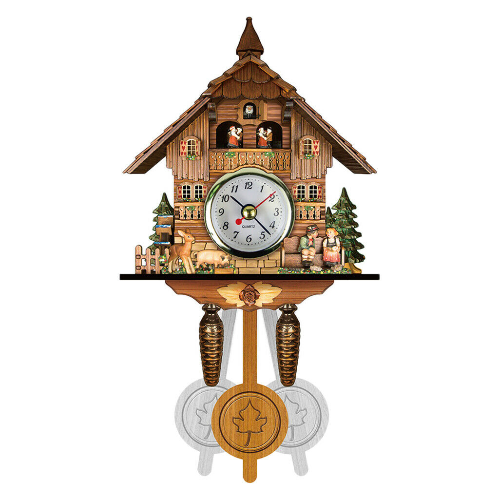 Cuckoo Clock Wooden Hanging Forest House Swing Alarm Clock Decor Ornamental
