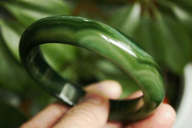 Green Banded Agate Bangle Bracelet 56-58mm (inside diameter) AA+