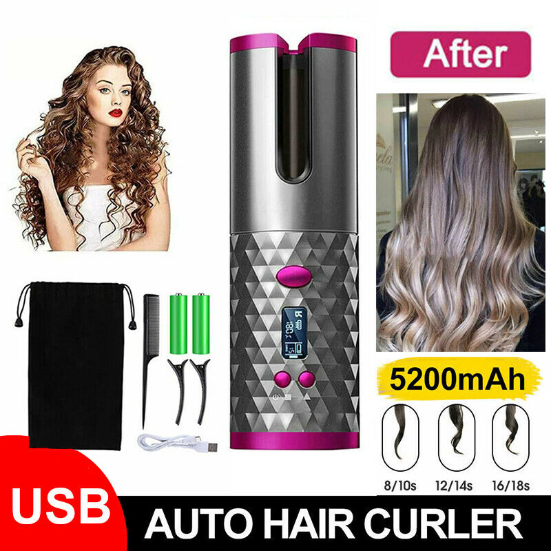 Wireless Cordless Automatic Hair Curls Iron LCD Display Ceramic Waver Curlers