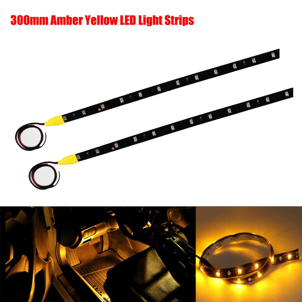 2x 30CM 3528 SMD 15LEDs 12V CAR Waterproof Flexible LED STRIP LIGHT Amber Yellow